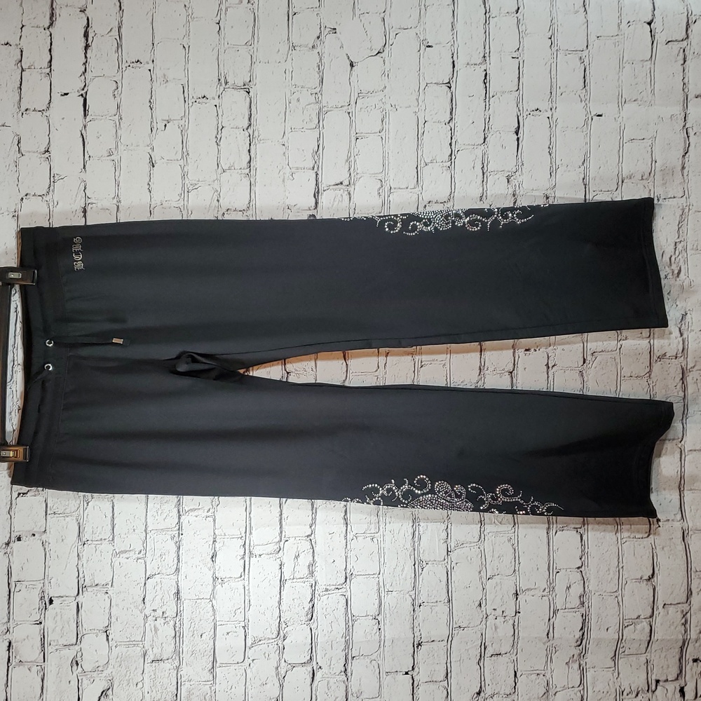 BCBGMAXAZRIA Black Track-Style Casual Pants Rhinestones Size L EUC